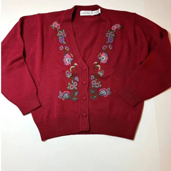 Vintage Robert Scott Embroidered Wool Blend Cardigan Size XL - Picture 1 of 6